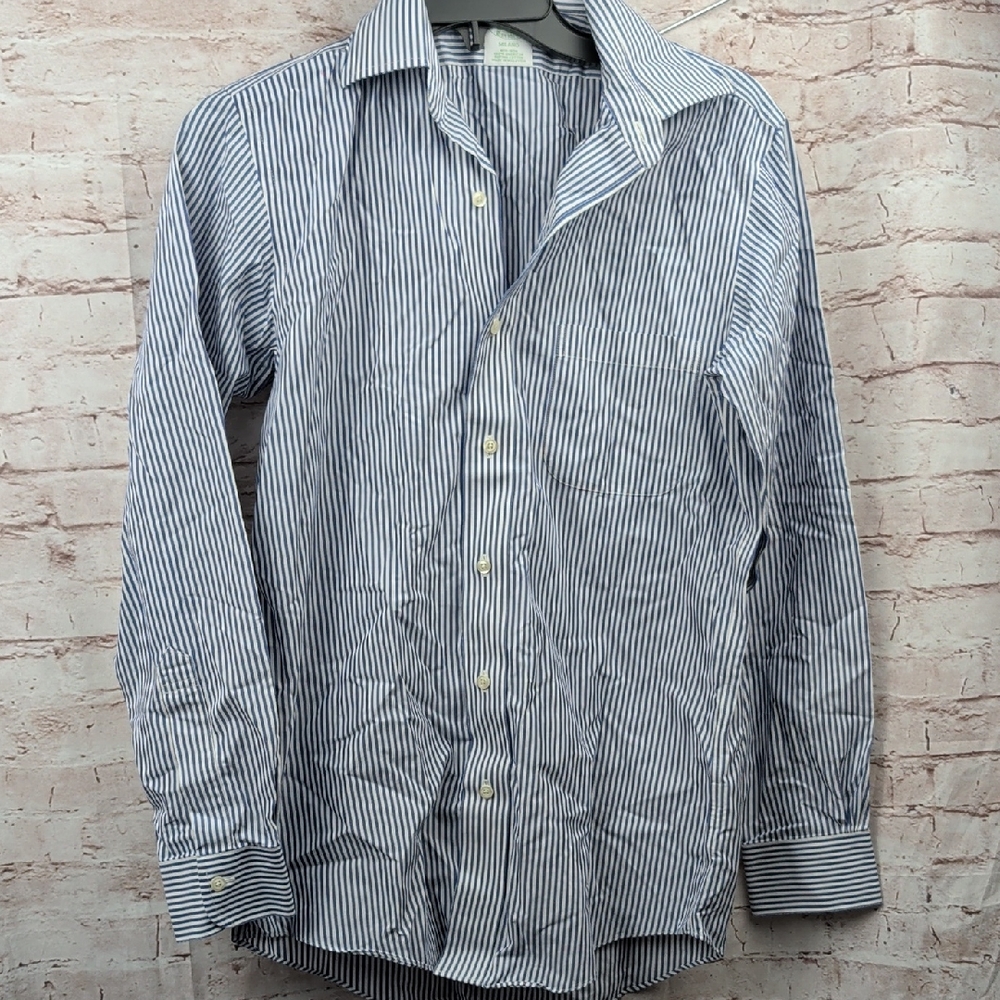 brook Brothers Milano Men's White and Blue Striped Button Down Shirt